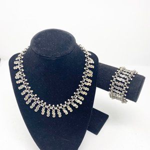 199 Vintage Taxco Lopez necklace and bracelet sterling silver jewelry set